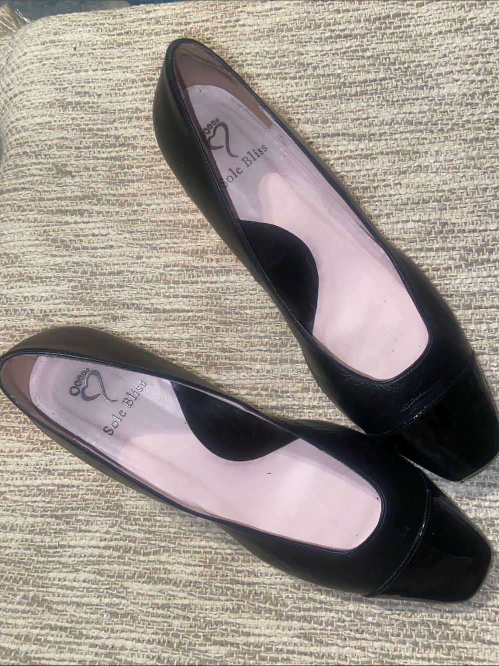 Sole Bliss Valencia block heels black leather and patent  capped toe 41.5